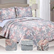Cobre leito estampado tamanho queen 3 peças colcha bouti
