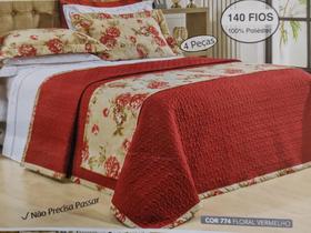 Cobre Leito Gladis 140 fios Super King -4peças -Sulamita Floral Vermelho