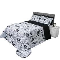 Cobre Leito Infantil Queen 3 Pçs Branco E Preto Menino Game Cobre Leito Infantil Queen 3 Pçs Branco E Preto Menino Game