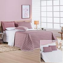 Cobre Leito + Jogo de Cama 200 Fios Petit Poá King 06 Peças 100% Poliéster - Rose