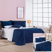 Cobre Leito + Jogo de Cama 200 Fios Petit Poá King 07 Peças 100% Poliéster - Marinho Cobre Leito + Jogo de Cama 200 Fios Petit Poá King 07 Peças 100% Poliéster - Marinho