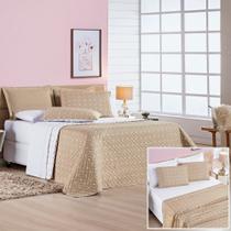 Cobre Leito + Jogo de Cama 200 Fios Petit Poá Queen 07 Peças 100% Poliéster - Caqui