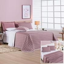 Cobre Leito + Jogo de Cama 200 Fios Petit Poá Solteiro 05 Peças 100% Poliéster - Rose