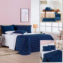 Cobre Leito + Jogo de Cama Queen + Jogo de Banho Petit Poá 12 Peças 100% Poliéster - Marinho