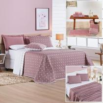 Cobre Leito + Jogo de Cama Queen + Jogo de Banho Petit Poá 12 Peças 100% Poliéster - Rose Cobre Leito + Jogo de Cama Queen + Jogo de Banho Petit Poá 12 Peças 100% Poliéster - Rose
