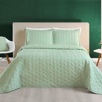 Cobre Leito King Agata Bordado Micropercal 200 Fios 3 Peças - Verde