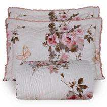 Cobre Leito King Confort Print Micropercal 300 Fios Toque de Algodão 3 Peças - Flores Rose - 100% Poliéster Cobre Leito King Confort Print Micropercal 300 Fios Toque de Algodão 3 Peças - Flores Rose - 100% Poliéster