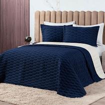 Cobre Leito King Dallas Micropercal 200 Fios Dupla Face 3 Peças - Azul Marinho - 100% Poliester
