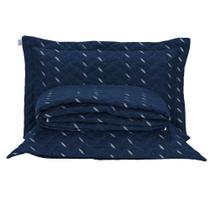 Cobre Leito King Heitor Bordado Hipercal 400 Fios 3 Peças - Azul Marinho