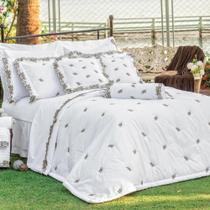 Cobre Leito King Mondrean Percal 200 Fios Bordado 100% Algodão 5 Peças - Branco