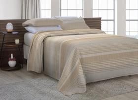 Cobre Leito King Size Com Fronhas Em Piquet Algodão 3 Peças Listrado Bege e Palha