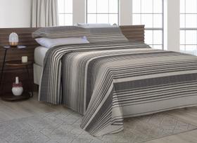 Cobre Leito King Size Com Fronhas Em Piquet Algodão 3 Peças Listrado Preto e Palha