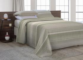 Cobre Leito King Size Com Fronhas Em Piquet Algodão 3 Peças Listrado Verde Oliva e Palha Cobre Leito King Size Com Fronhas Em Piquet Algodão 3 Peças Listrado Verde Oliva e Palha
