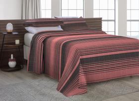 Cobre Leito King Size Com Fronhas Em Piquet Algodão 3 Peças Listrado Vermelho e Preto