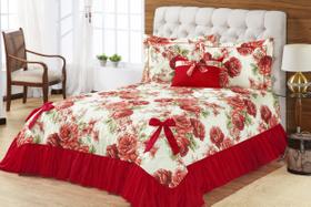 Cobre leito laila casal - 5 peças - floral vermelho