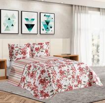 Cobre Leito Listrado FLORAL King 3pç 100%algo Dupla Face 200x200x40