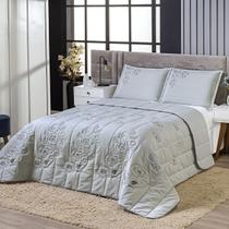 Cobre Leito London Bordado 100% Algodão Dupla Face Casal 3 Peças Cinza