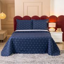 Cobre Leito Lótus Queen 3 Peças Matelado Azul Marinho