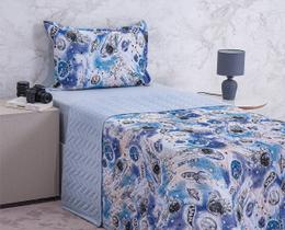 Cobre Leito Malha Yuri C/ Azul Casal 3 Peças