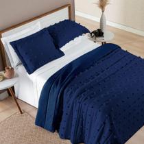 Cobre Leito Poppy Casal Padrão 03 Peças - Marinho. - Produto Queridinho!