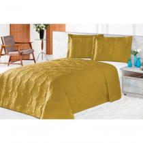 Cobre Leito Pratic Rosas Queen 3 Pecas - modelo na cor Mostarda