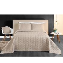 Cobre Leito Queen 3 Peças Bordado Colcha 200 Fios Micropercal Ágata - Cáqui