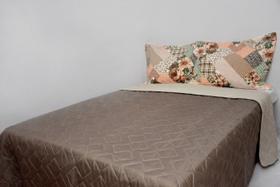 Cobre Leito Queen 3 Peças Microfibra Dupla Face Patchwork Cáqui