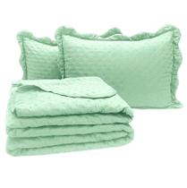 Cobre Leito Queen 3 Peças Textura Premium Algodão Elegante Verde Claro