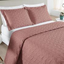 Cobre Leito Queen Agata Bordado Micropercal 200 Fios 3 Peças - Rose