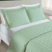Cobre Leito Queen Agata Bordado Micropercal 200 Fios 3 Peças - Verde