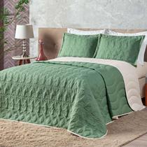 Cobre Leito Queen Amarilis Dupla Face Bordada 5 Peças - Verde - Micropercal 100% Poliester