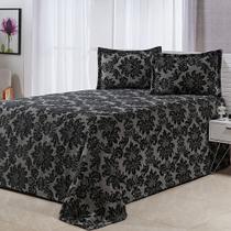 Cobre Leito Queen Bella Jacquard 03 Peças Preto