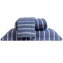 Cobre Leito Queen Bouti Basic Estampado 180 Fios 3 Peças - Listra Azul Marinho