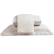 Cobre Leito Queen Bouti Basic Estampado 180 Fios 3 Peças - Poa Creme