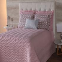 Cobre Leito Queen Chevron Rosa e Cinza Casaborda 6 Peças