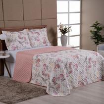 Cobre leito Queen Dupla Face 3 peças Floral Rose Brisa