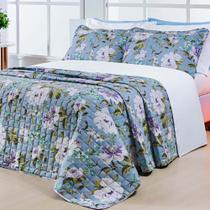 Cobre Leito Queen Estampado 100% Algodão Percal 200 Fios 3 Peças Nobre - Floral Azul