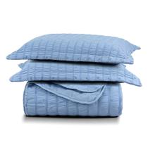 Cobre Leito Queen Plissê Seersucker e Matelado Ultrassônico 03 Peças 100% Poliéster - Azul Mineral Cobre Leito Queen Plissê Seersucker e Matelado Ultrassônico 03 Peças 100% Poliéster - Azul Mineral