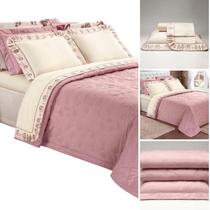 cobre leito queen yasmin 07 peças 260cm x 240cm bordado com porta travesseiros