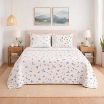 Cobre Leito Solteiro 2 Peças Piquet Borboletas Coloridas