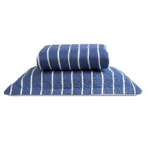 Cobre Leito Solteiro Bouti Basic Estampado 180 Fios 2 Peças - Listra Azul Marinho
