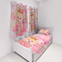 Cobre Leito Solteiro + Cortina Infantil Ursinha Princesa 02 Cobre Leito Solteiro + Cortina Infantil Ursinha Princesa 02