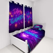 Cobre Leito Solteiro + Cortina Infantil Video Game Gamer Cobre Leito Solteiro + Cortina Infantil Video Game Gamer