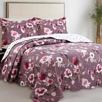 Cobre Leito Solteiro Dupla Face Estampado 02 Peças Toque Macio Evolution Cor:Floral Vinho