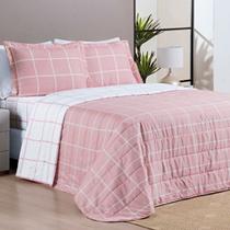 Cobre Leito Solteiro Dupla Face Grid Micro Percal 200 Fios Austin 2 Pçs Rosa