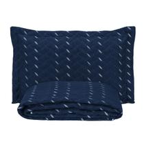 Cobre Leito Solteiro Heitor Bordado Hipercal 400 Fios 2 Peças - Azul Marinho - 100% Poliéster