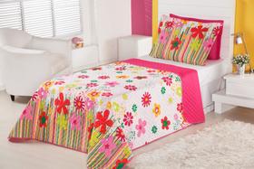 Cobre Leito Solteiro Infantil Matelado 02 Peças Para Menina Garden Pink