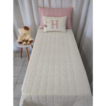 Cobre Leito Solteiro Menina Personalizada 3 Peças Rose Blush com Linho