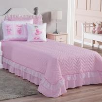Cobre Leito Solteiro Rosa Ballet Infantil 5 Peças Cobre Leito Solteiro Rosa Ballet Infantil 5 Peças