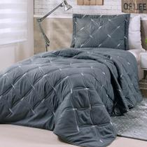 Cobre Leito Solteiro Unique 200 Fios Bordado 2 Peças - Grafite